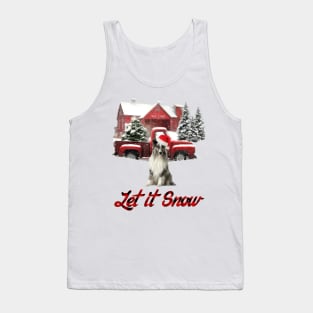 Shetland Sheepdog Let It Snow Tree Farm Red Truck Christmas Tank Top